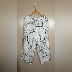 House of Harlow 1960 Linen Wide Leg Abstract Face Print Pants